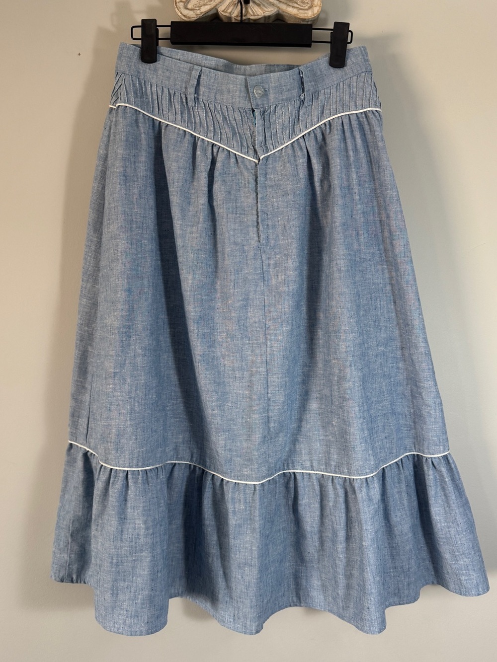 Vintage 70s 80s Tem Tex Western Prairie Skirt Chambray Blue Ruffle Maxi 28” W - Picture 11 of 14